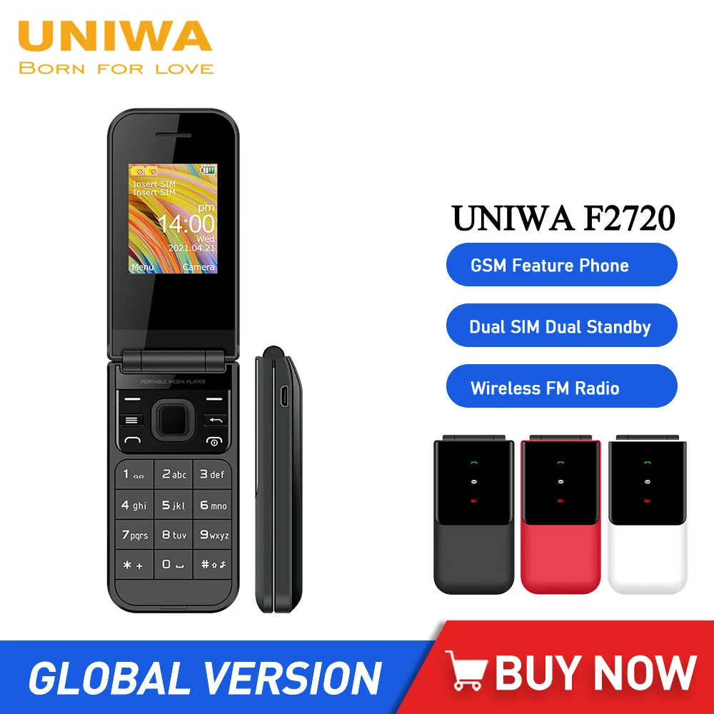 

UNIWA F2720 Flip CellPhone GSM 1.7 Inch Feature Phone Dual SIM Card Unlocked Mobile Phone for Elderly 600mAh Wireless FM Radio