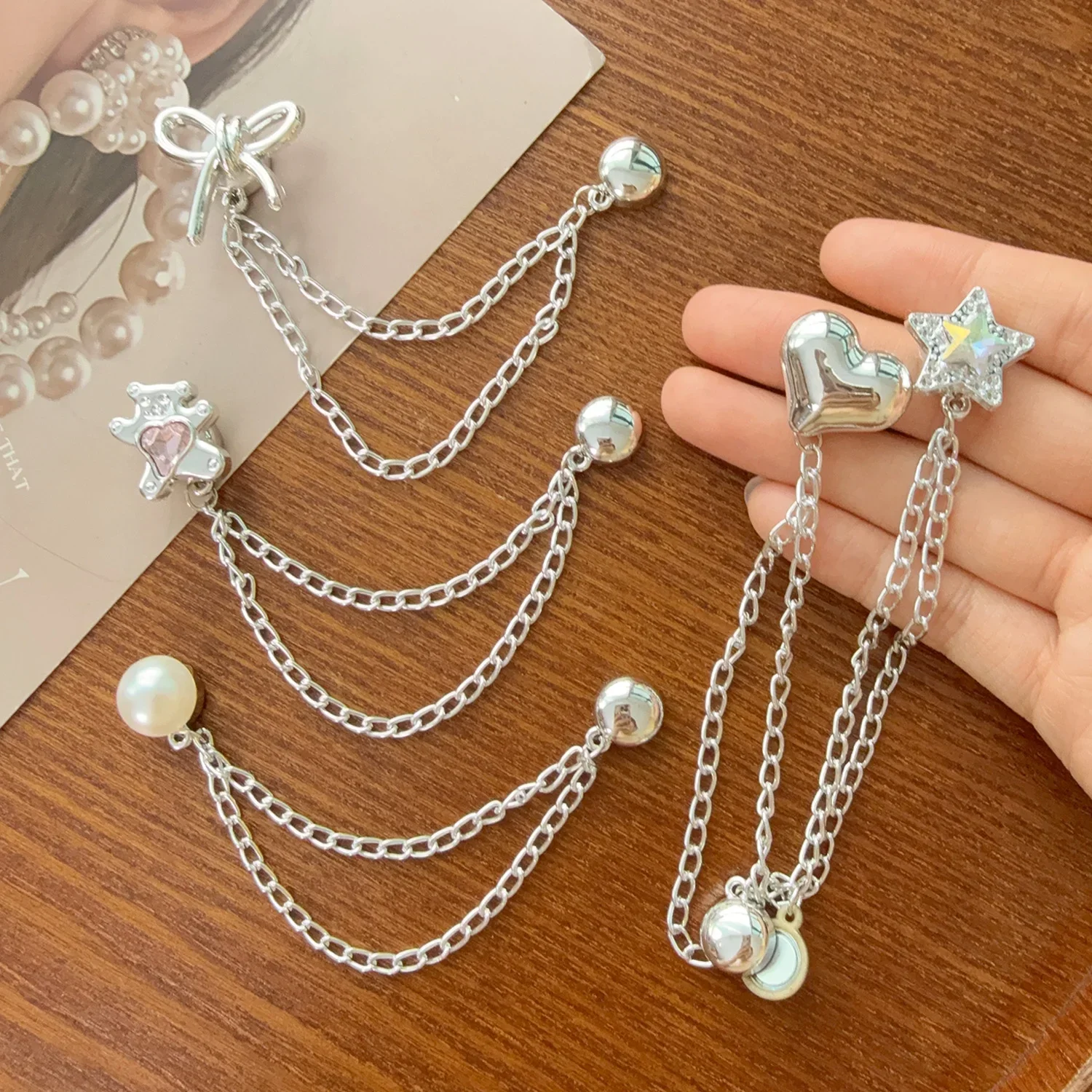 5pcs Multi-Function Magnetic Clothing Clips with Chain Metal Tassel Buttons Clip Roll Up Pants Alloy Change Shorts Trouser Legs