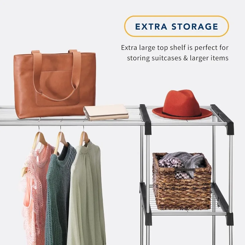 Double Rod Freestanding Closet Organizer, Silver 3