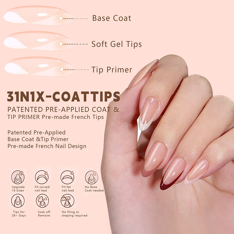 Fake nails 3 In 1 Press On Acrylic Nails 5 Colors/box French Style Removable Wearing Full Cover Tips For Manicure Art Decoration
