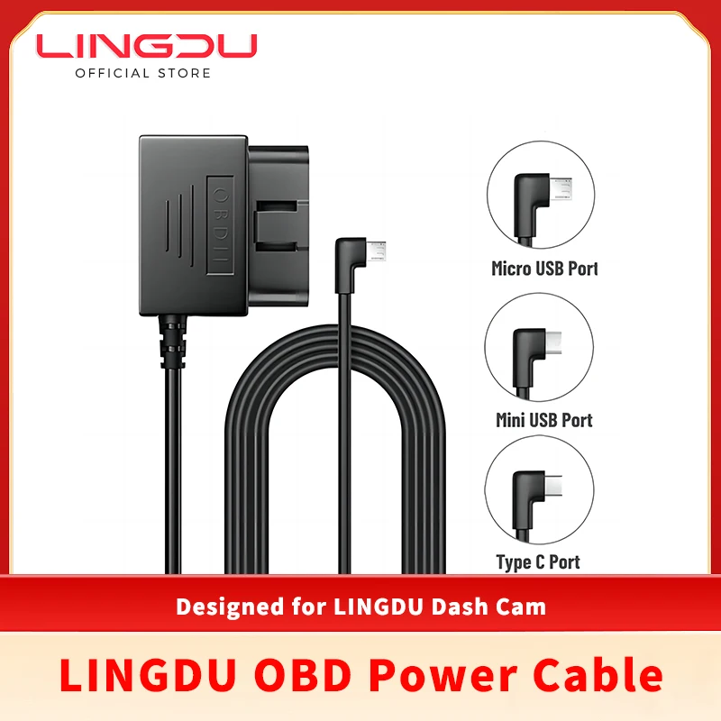LINGDU OBD Hardwire Kit Type C Micro USB Mini USB, dash cam cable charger 24H parking monitor