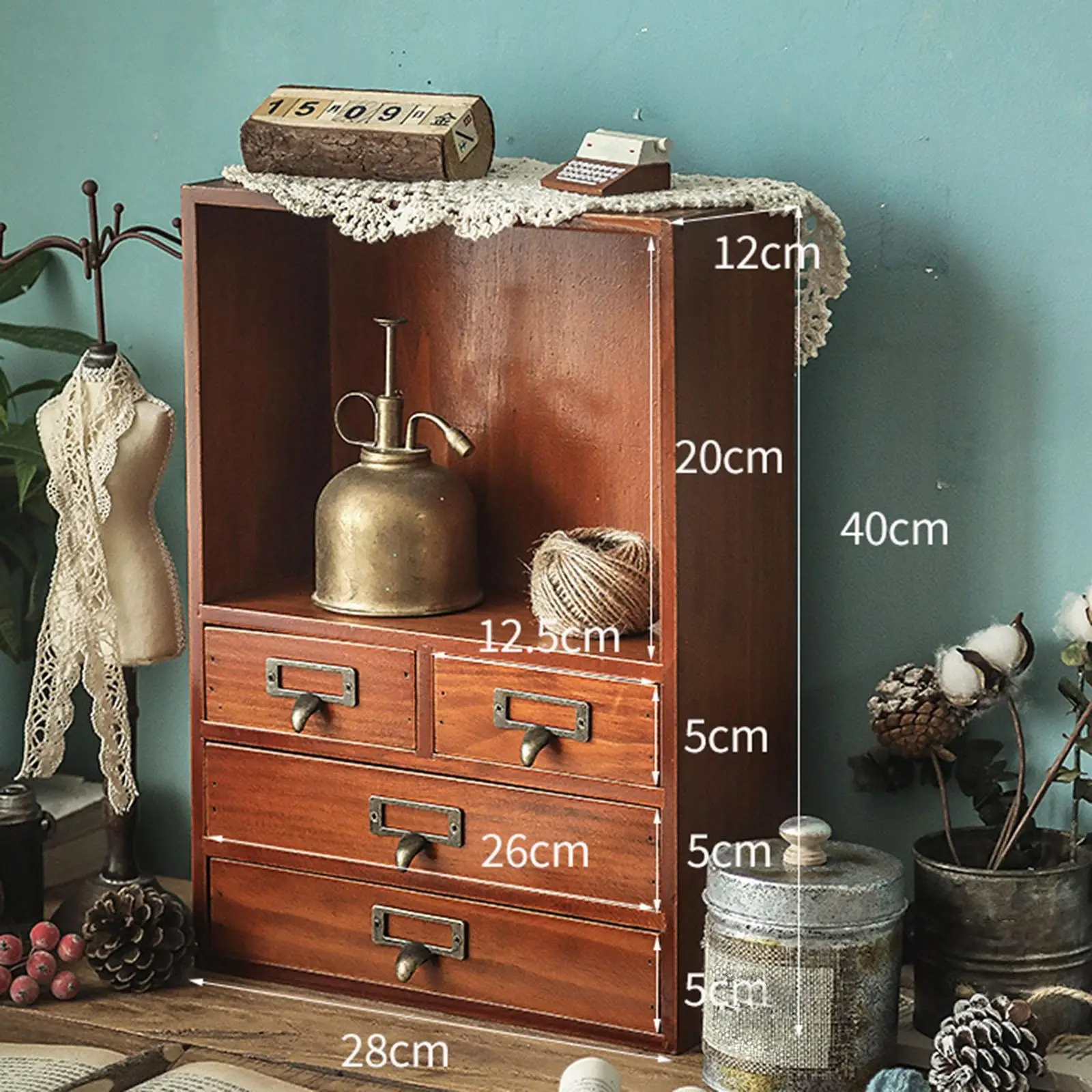Storage Cabinet Retro Vintage Tabletop Organizer for Countertops Living Room