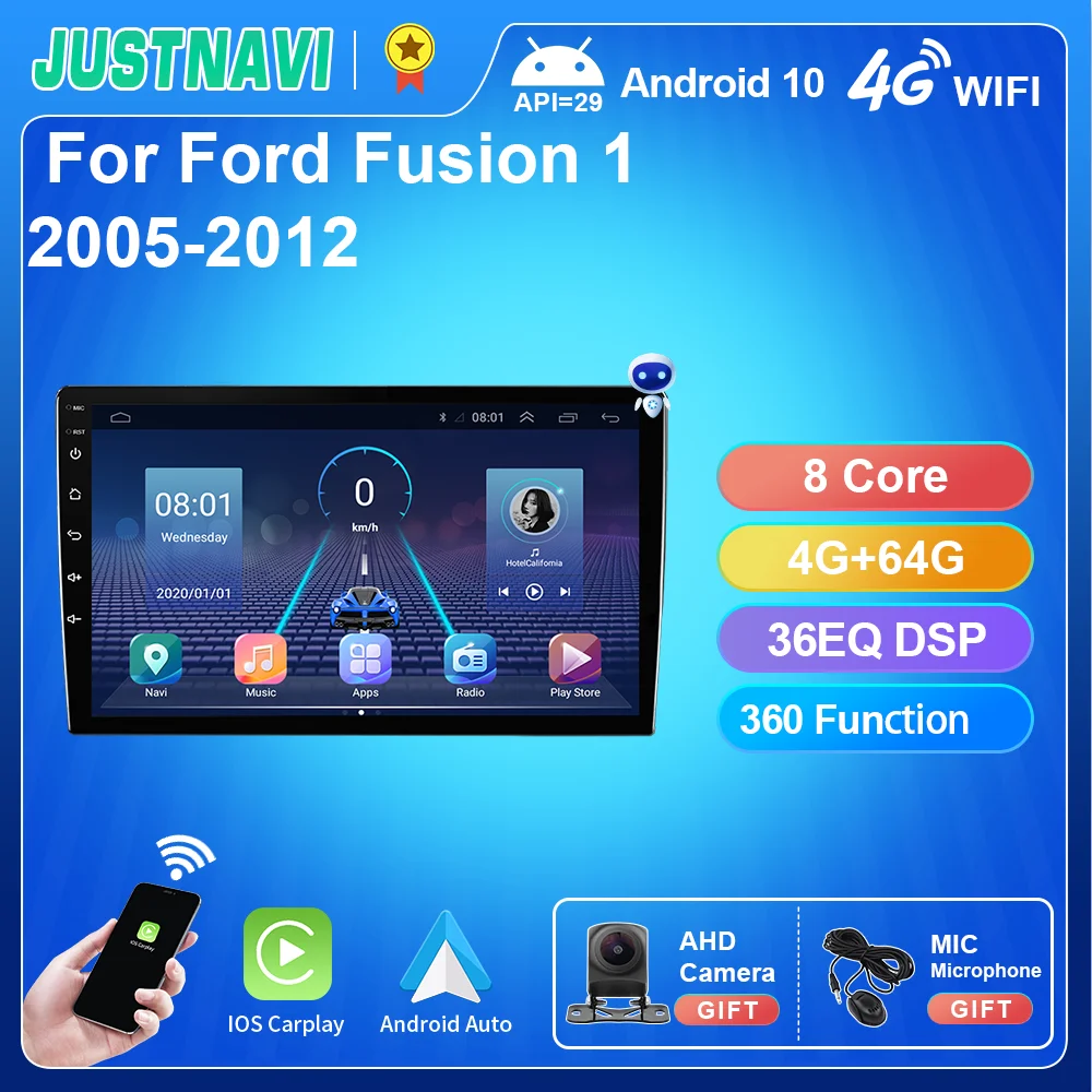

JUSTNAVI Android 10.0 Smart Car Radio For Ford Fusion 1 2005-2012 Multimedia Video Player Auto BT GPS Navigation Stereo Carplay