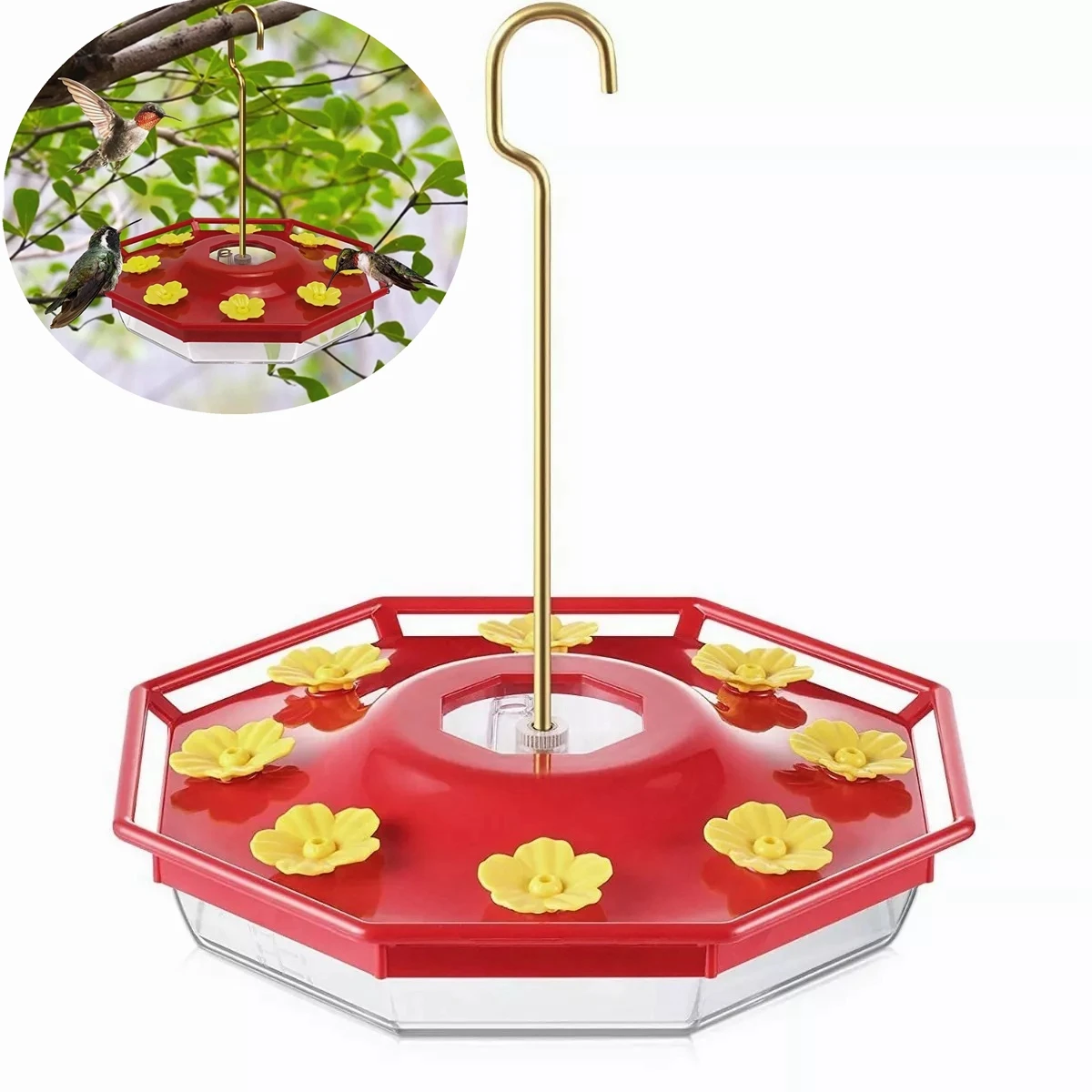 Bird Water Drinker Hummingbird Drinker Yellow Flower Red Bottle