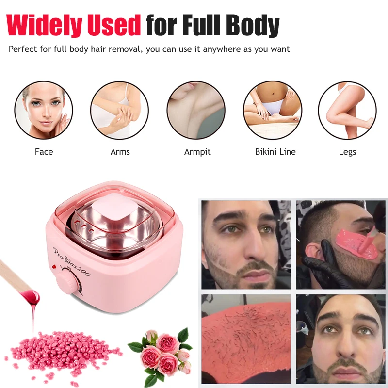 Pink 500ML Wax Heater Hair Removal Kit With Wax Professional Hair Removal Wax/Body Hair Removal Waxing Bean Heater/200g Wax Bean
