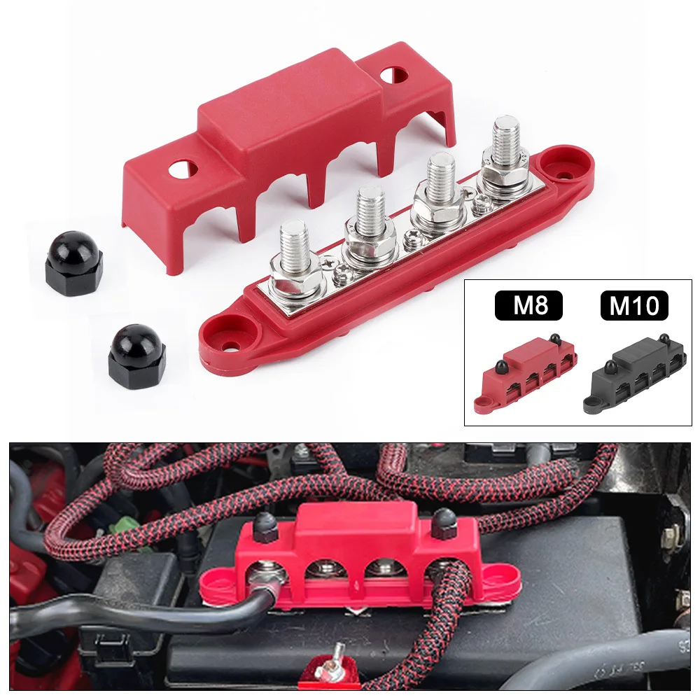 MoreChioce Ground Power Distribution Terminal Block Battery Bus Bar Busbar  for Automotive Auto Vehicle Marine Car Trailer RV Boat Red M8