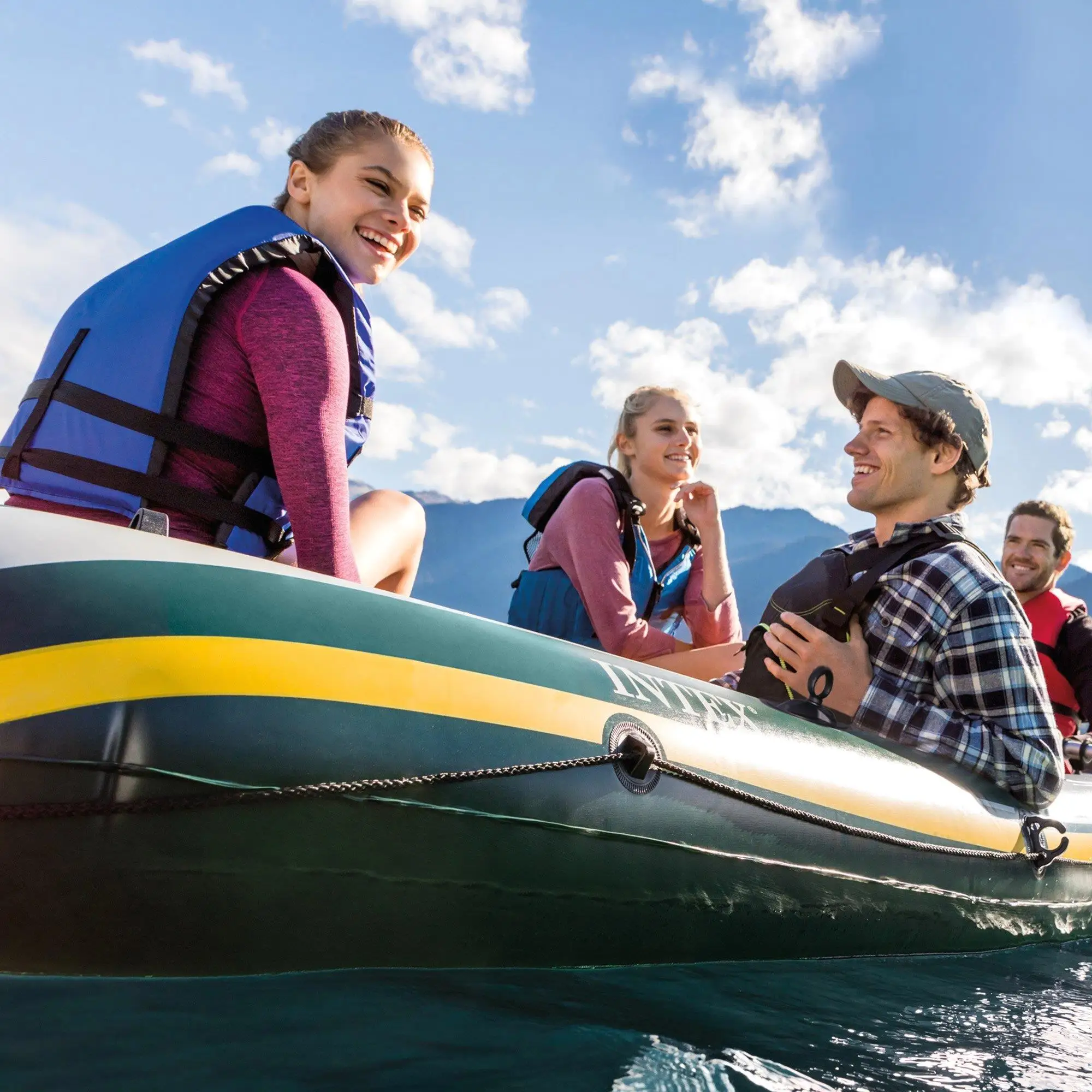 Intex Seahawk 4-Person Inflatable Boat Set with Paddle and Pump