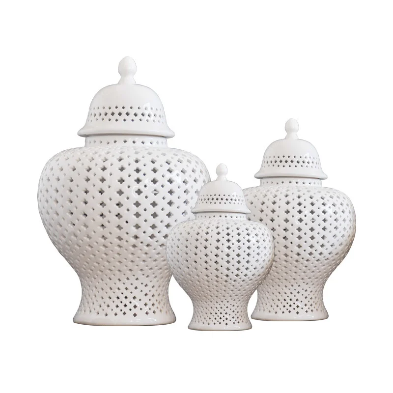 Vintage Ceramics Hollow Out General Jar Candy Jar Storage Tank Gold Silver Art Decorative ginger Vase Home Room Decoration