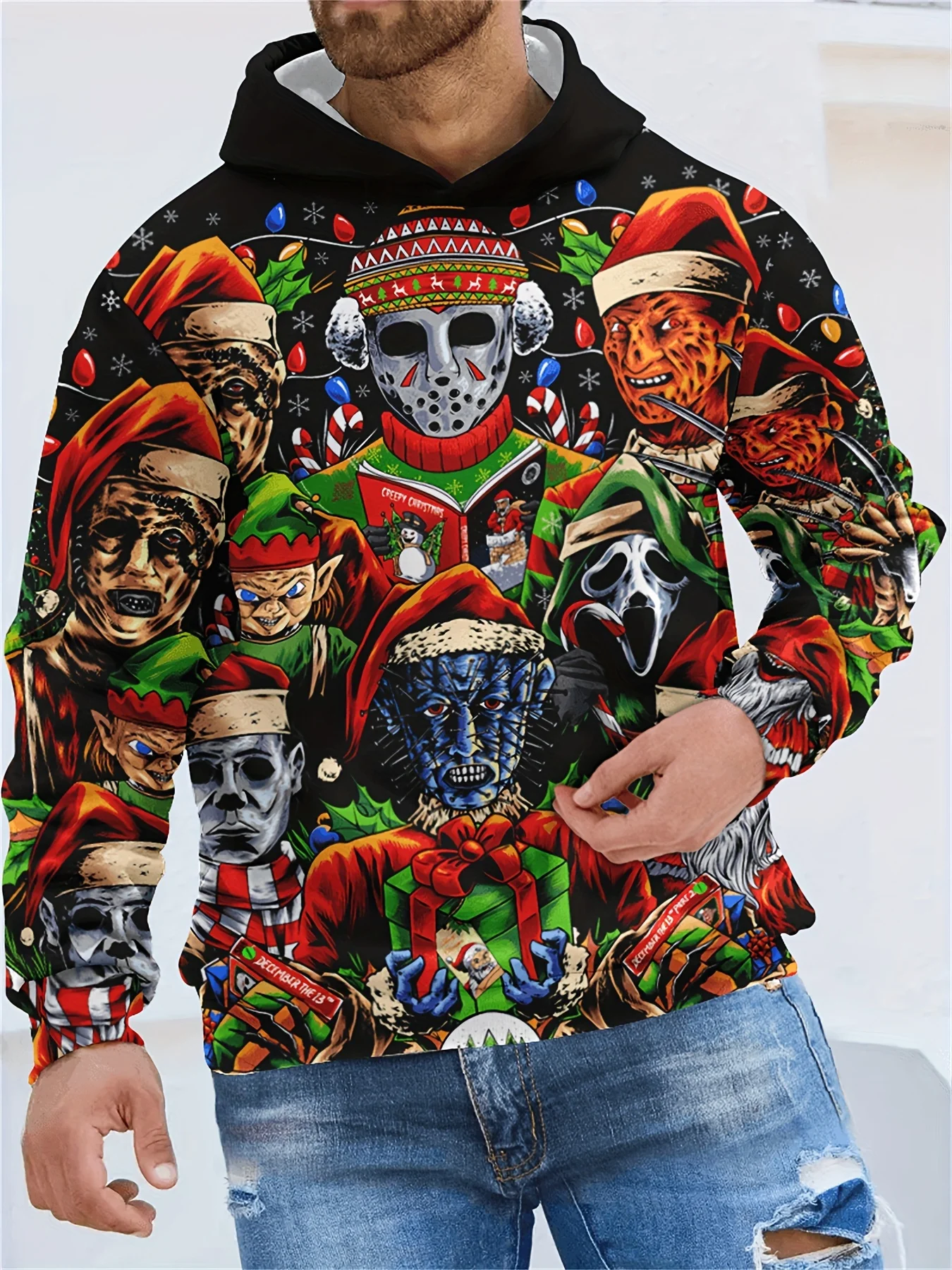 thumbnail image 1 of Sudaderas con capucha para hombre, sudaderas con estampados 3D, temática navideña, sudaderas con cordón, ropa deportiva, camisetas de manga larga, ropa gráfica divertida para hombre, 1 of 4