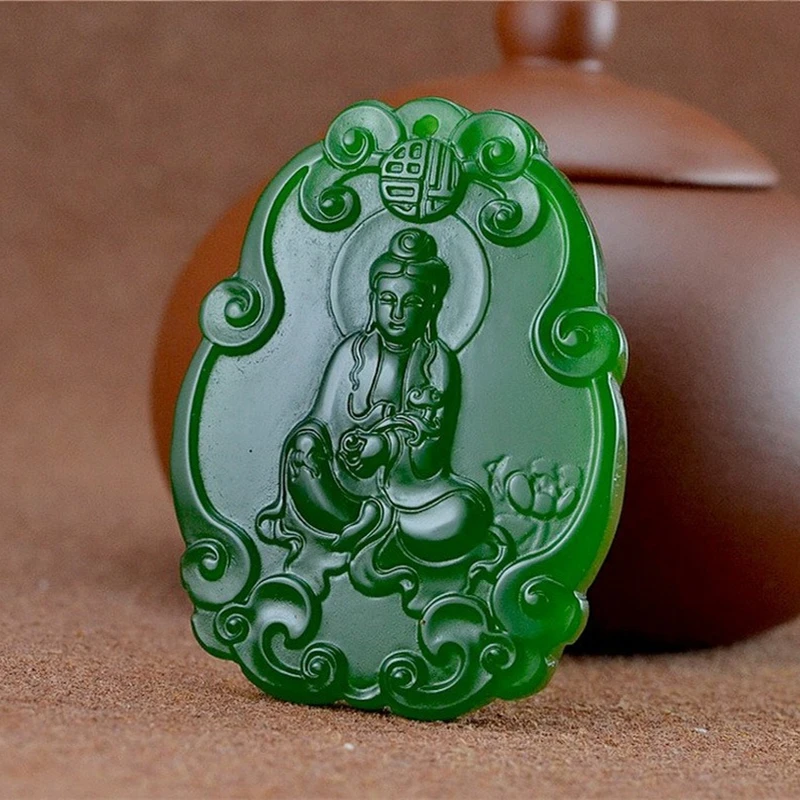 

Натуральный нефрит зеленый ручной работы Guanyin кулон модный бутик ювелирных изделий мужские и женские ожерелья Популярные подарочные аксес...