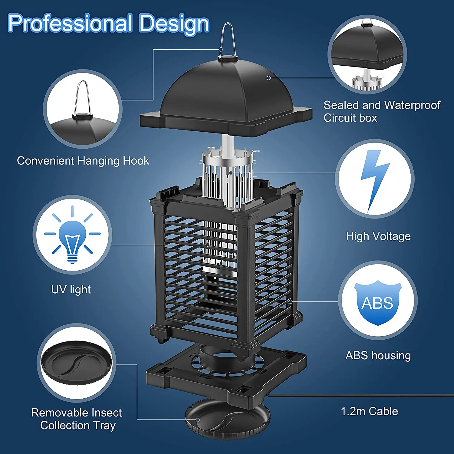 AISITIN 충전식 전기 램프, 모기 킬러 트랩, UV 2 인 1, 4300V, 20W, 여름 모기 스와터