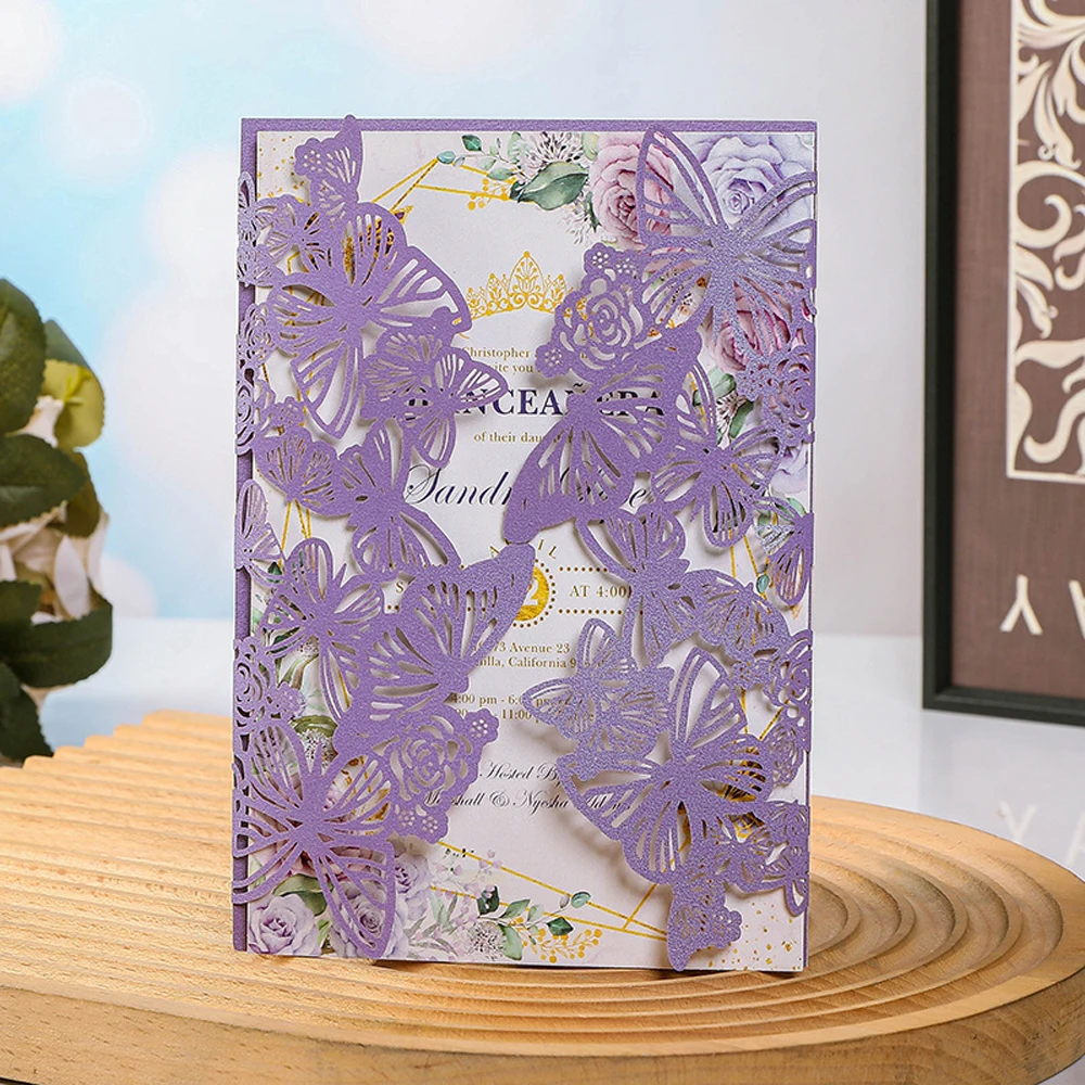 25 pieces Butterfly Quinceanera Invitation Card, Laser Cut Customize Color  Sweet 16 Birthday Party Princess Invitations IC172 - AliExpress, image size:1000x1000