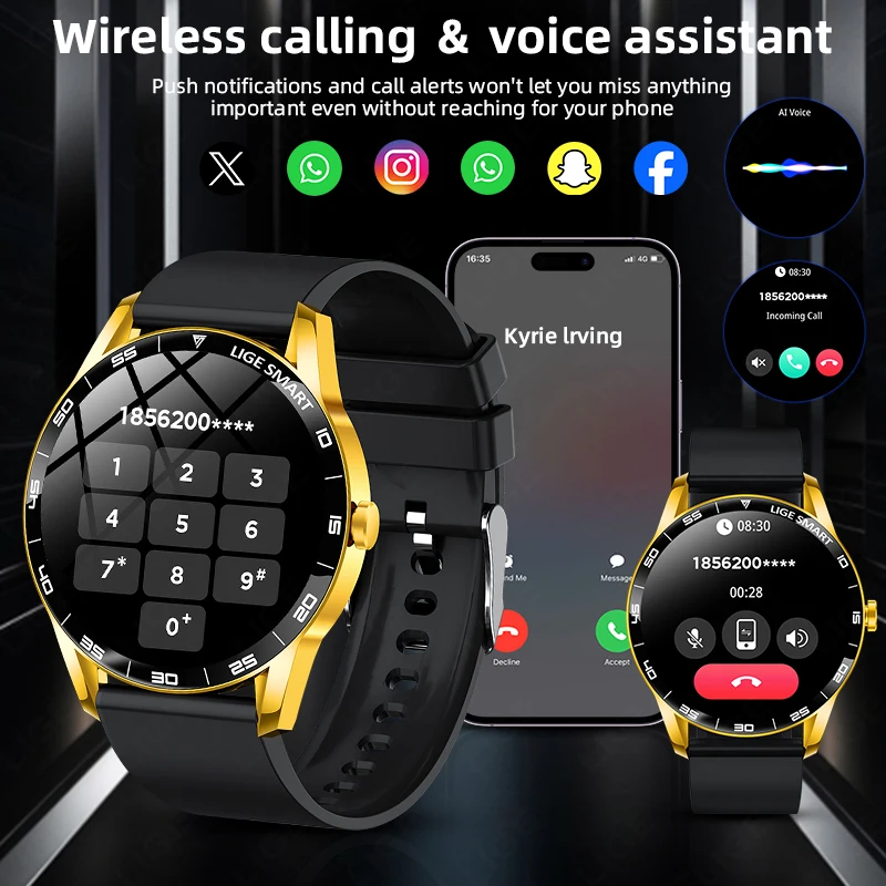 LIGE Smart Watch Full Touch Screen Man Women IP68 Waterproof Bluetooth Call Watches Sports Fitness Health Monitor Men Smartwatch