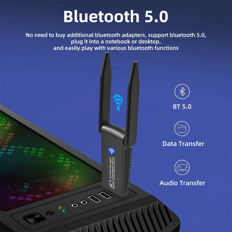 Adaptador Wifi Usb 3.0 para Laptop Dual Band 2.4ghz 5ghz 1300mbps Bluetooth 5.0 Receptor sem Fio para pc Desktop Placa de Rede - Imagem 2