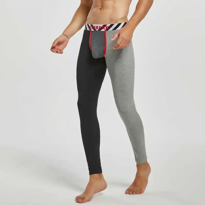 Men Thermal Underwear Fashion Patchwork Color Cotton Long Johns Sexy Bulge Pouch Men Legging Tight Pajama Bottom Sleep Pants 5
