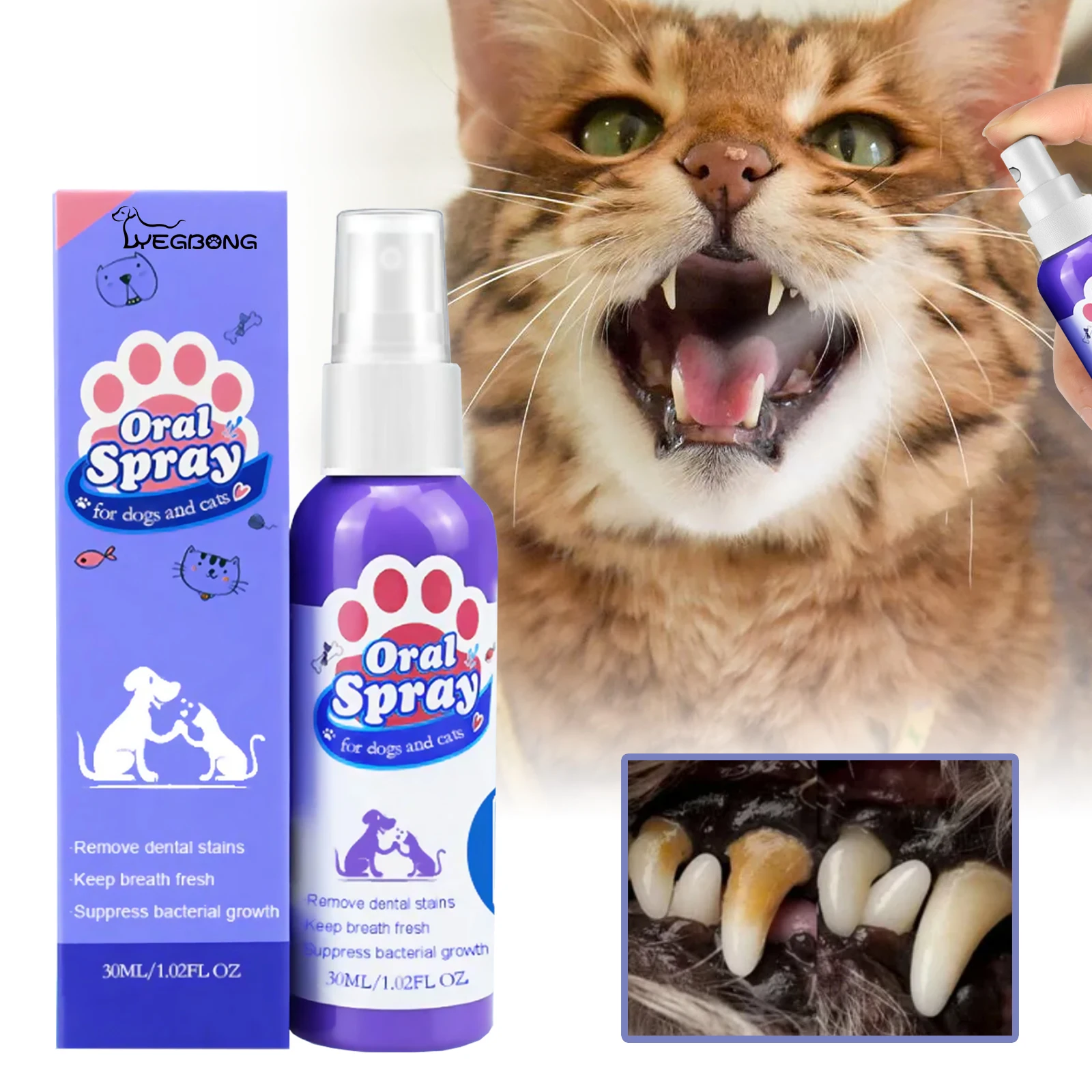 30ml Tooth Cleaning Spray For Cats And Dogs Fight Gum Disease-Remove Stains-Freshen Breath Cats And Dogs Pet Oral Care Spray