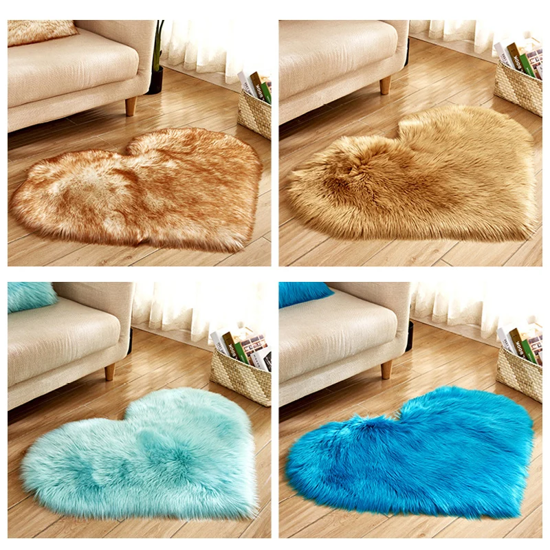 Furry Solid Color Heart Rug Bedroom Bedside Floor Cushion Living Room Coffee Table Mat Fashion Home Decor Anti-Slip Carpets