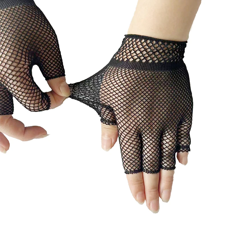 1 Paar halbe Finger Stretch Unisex kurze Netz handschuhe Mode Mädchen finger lose Mesh Handschuh Punk Rock Phantasie Nachtclub sexy Handschuhe – Detail 6
