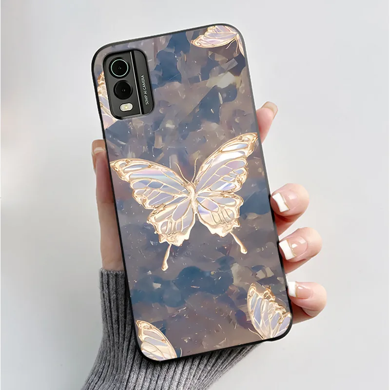 Black Soft Silicone TPU Luxury Fashion Flower Butterfly Phone Case