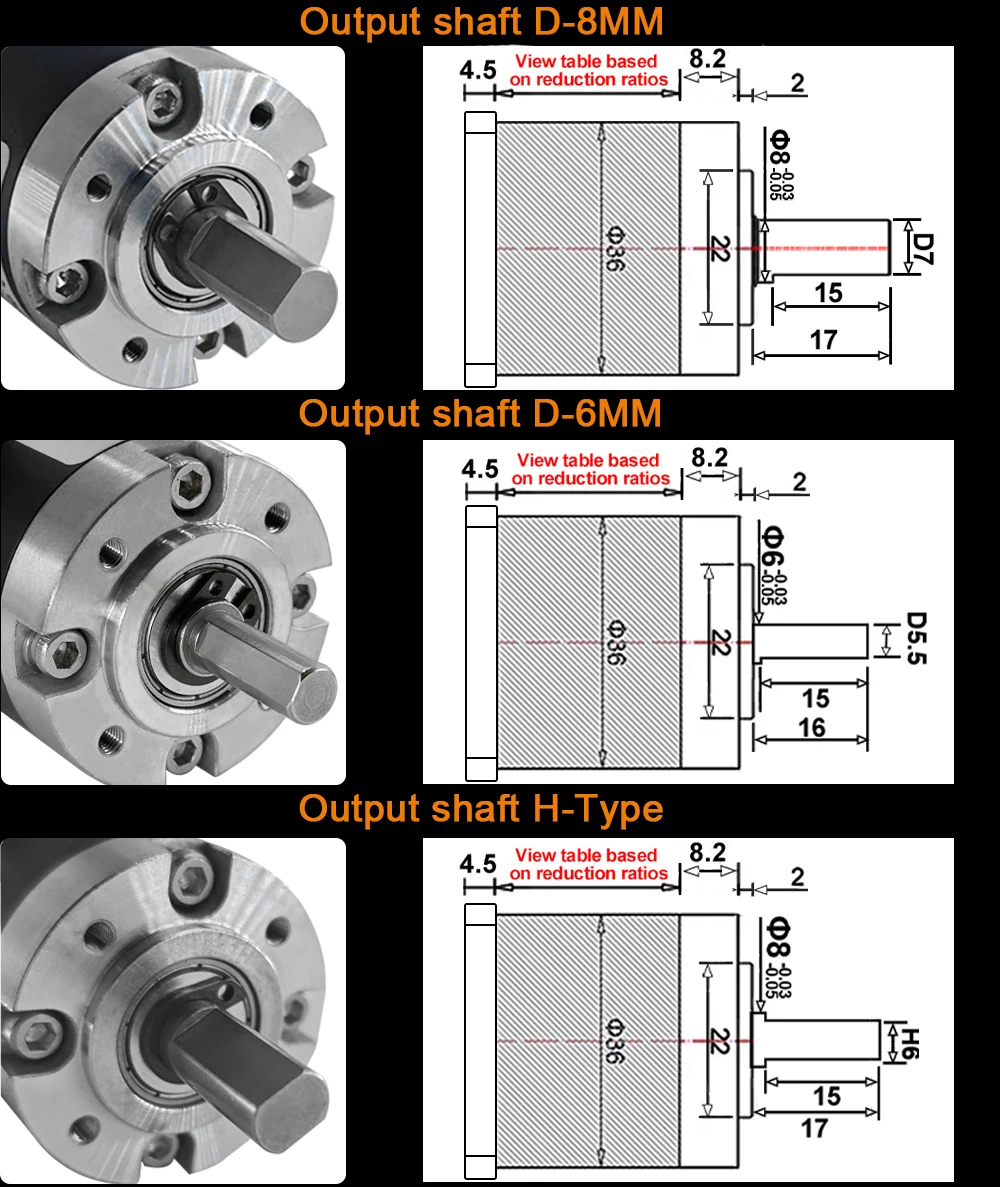 42mm 스테퍼 모터 유성 기어 감속기 입력 샤프트 5mm Nema17 스테퍼 모터에 적합 36mm 유성 기어 감속기 기어박스