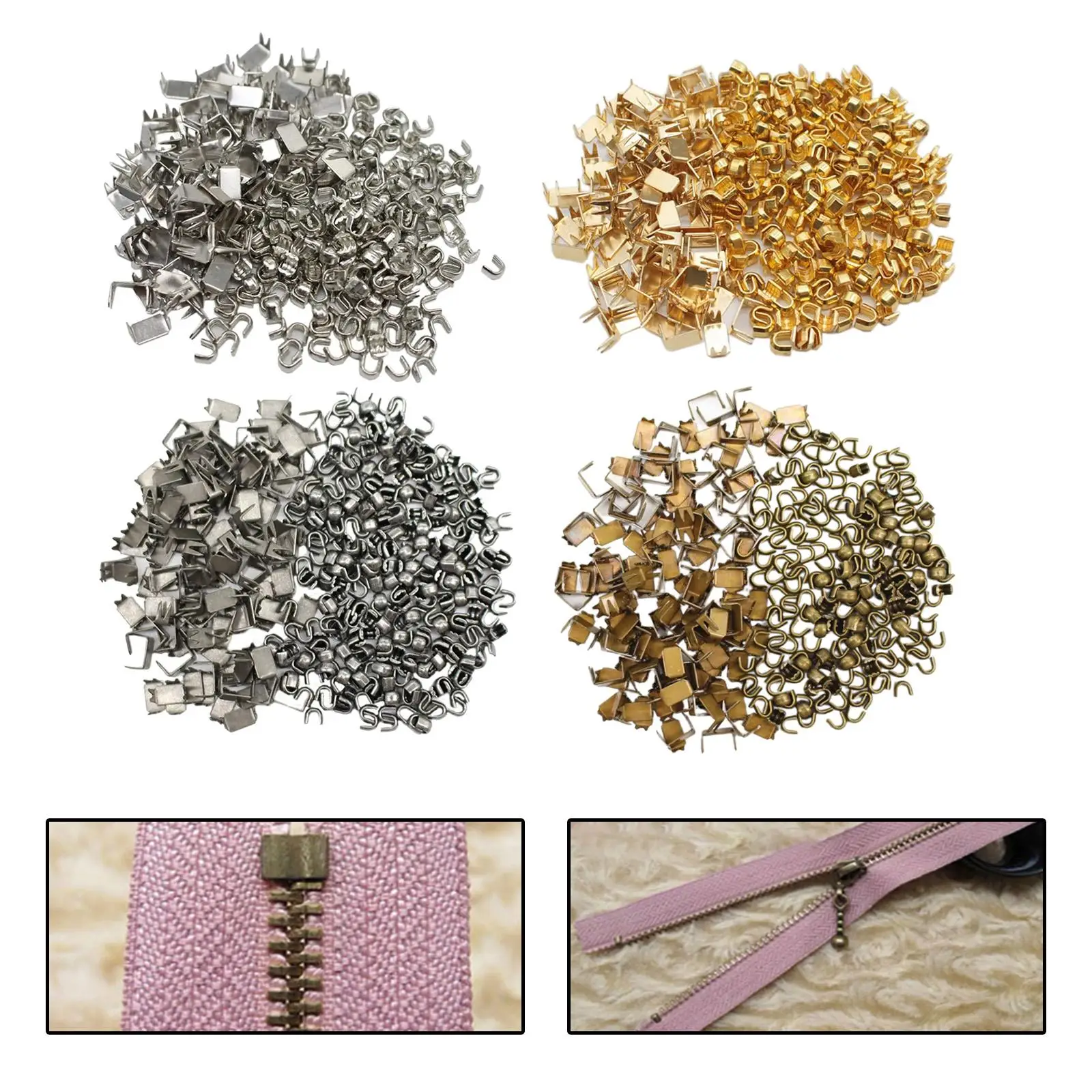 300Pcs Zipper Bottom Fixing Kit, U Shaped Replace Open End Tailor Tools Accessories Repair Metal Zipper Bottom Stop Ends