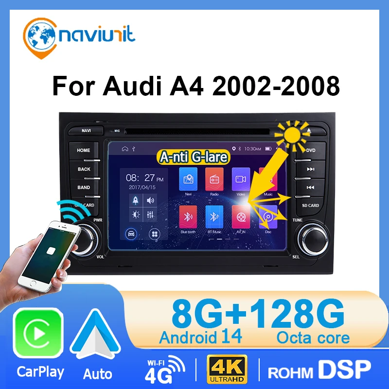 Drahtloses Carplay Android 14 Autoradio für Audi A4 B8 B6 B7 S4 B7 B6 RS4 B7 SEAT Exeo Auto PC Multimedia GPS 2din Autoradio Audio