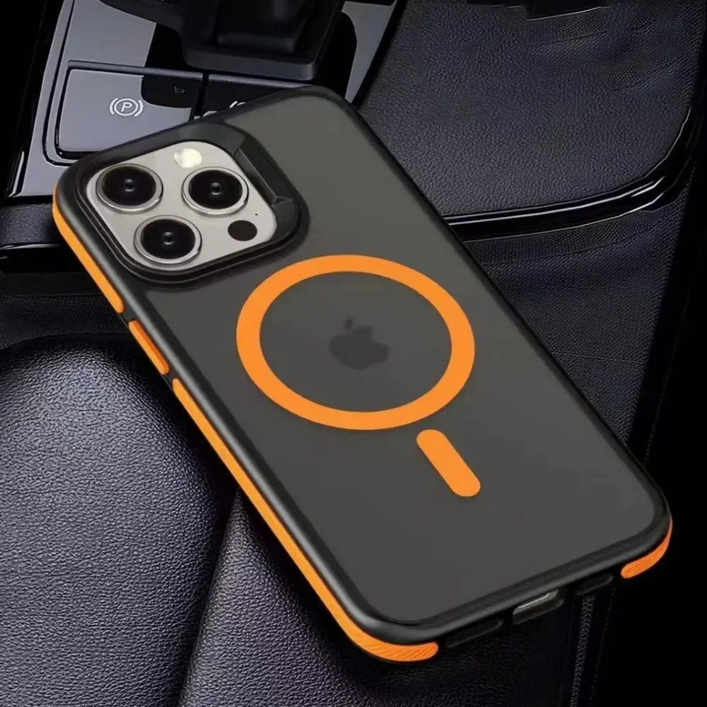 Magnetische, luxuriöse, matte, durchscheinende Rüstung, stoßfeste Hülle für iPhone 16, 15, 14, 13, 12, 11, Pro Max Plus, Magsafe Wireless Charge Cover – Detail 3