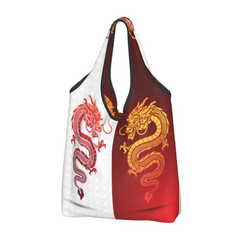 

Asian Tradition Dragon Totem Grocery Tote Shopping Women Funny Chinese Mythology Shoulder Shopper Bag Big Capacity Handbags