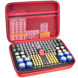 Battery Organizer Case with Built-In Tester and Storage Compartments (Red)