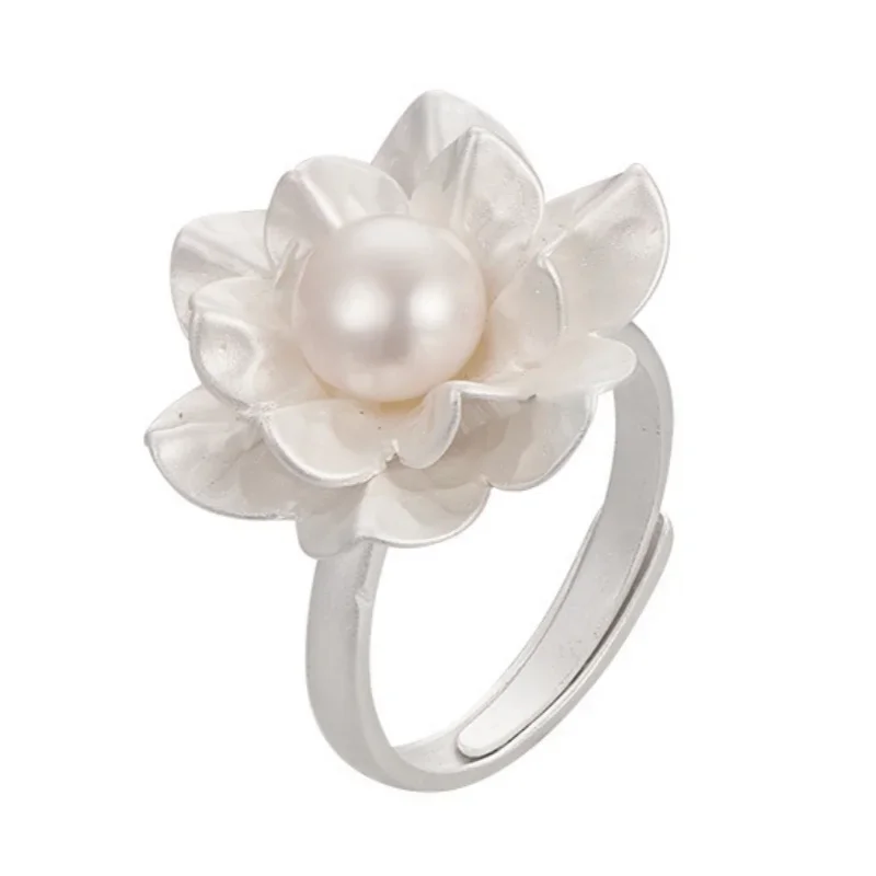 S925 sterling silver rings for Women New Fashion simple 3D flowers inlaid freshwater pearl cool style personality punk jewelry