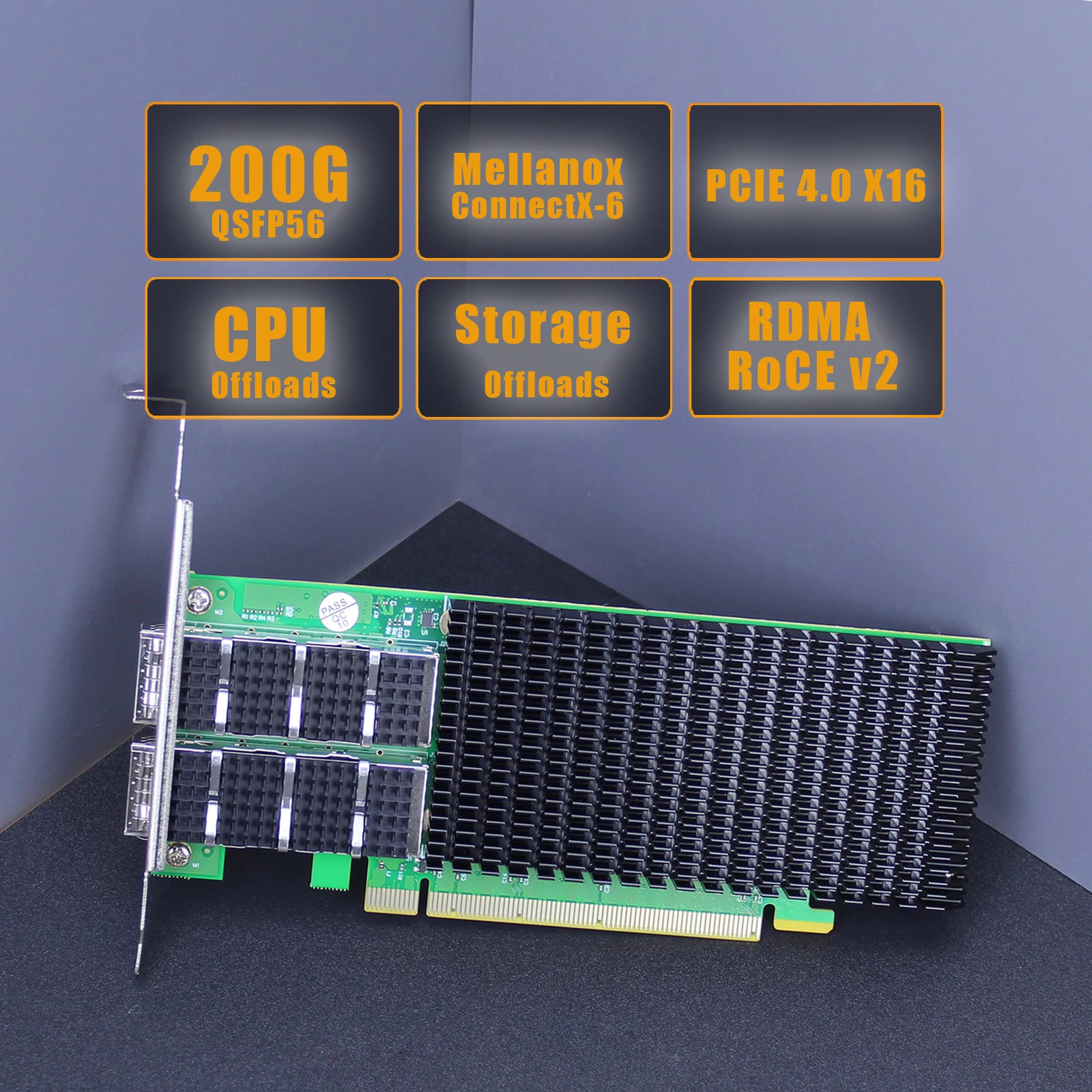 2포트 200Gb QSFP56 이더넷 네트워크 카드, 멜라녹스 커넥트X-6 컨트롤러, PCIe 4.0 X16 인터페이스, RDMA(로씨), 인피니바 아님