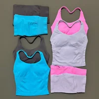 2 Pieces Shorts Yoga Set Women Backless Halter Tops High Waist Seamless Shorts Gym Suit Fitness Sportswear Workout Sets - Image 3