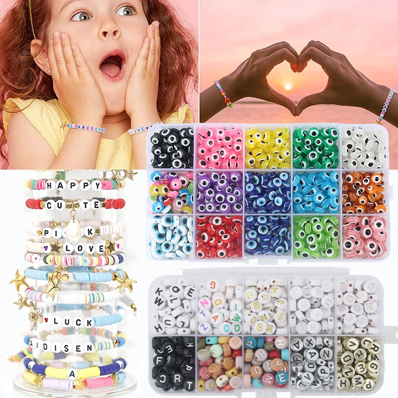 DIY Letter Beads for Bracelets Flat Round Spacer Beads Pendants Jump Rings  for Jewelry Making Bracelets Necklace Kit Girls Favor