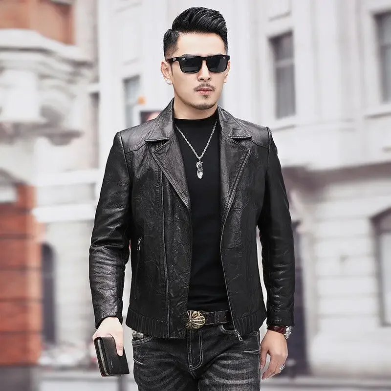 

Мужская Тонкая кожаная куртка Mew, классическая черная куртка с мягким верхом и лацканами, весна-осень 2023