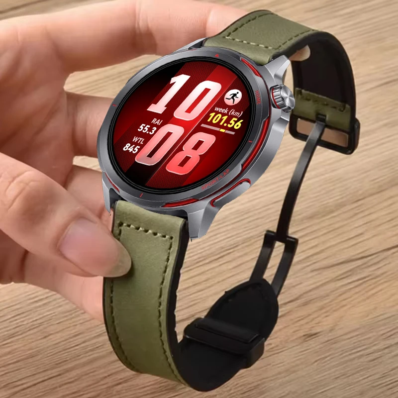 Enhanced Leather and Silicone Magnetic Watch Strap, 20mm/22mm