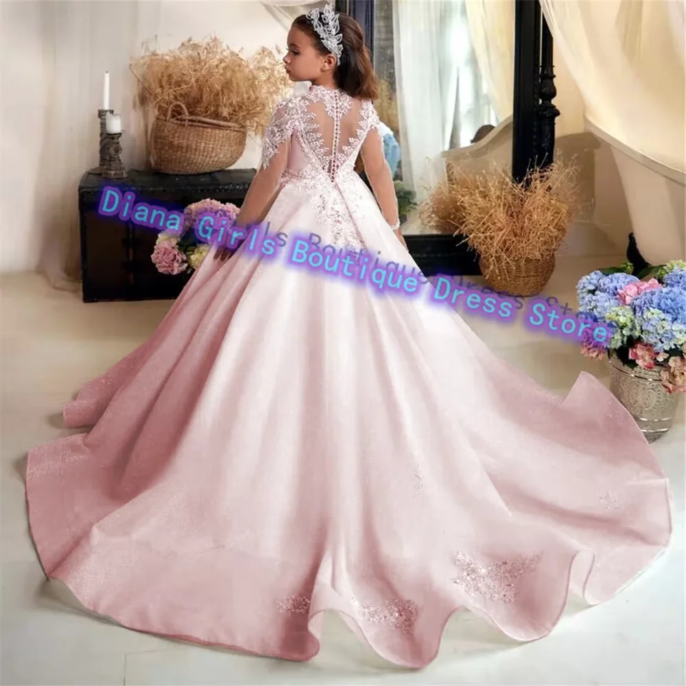 Flower Girl Dress Elegant Shining For Wedding Lace Puffy Sequins Beading Full Sleeve Kids Birthday Gift Party First Communion flower girl dresses,girls dresses