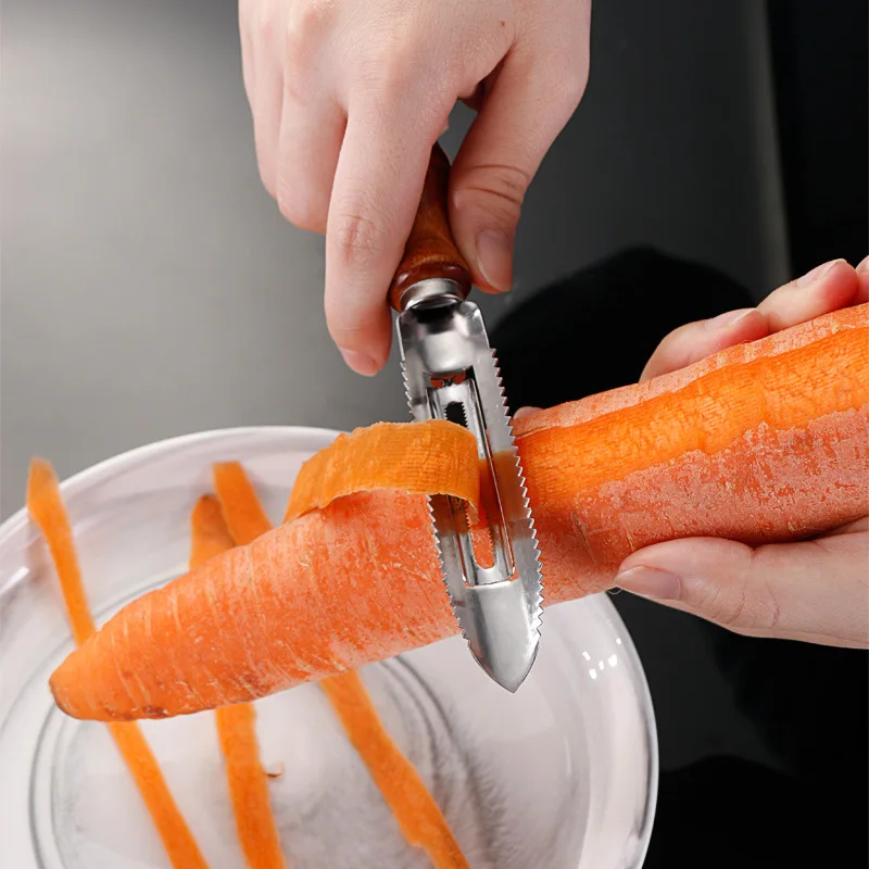 Description Picture 4 of itemStainless Steel Wooden Handle Peeler Multi-functional Fish Scale Shaver Fruit Graters Potato Cucumber Chopper Kitchen Utensil