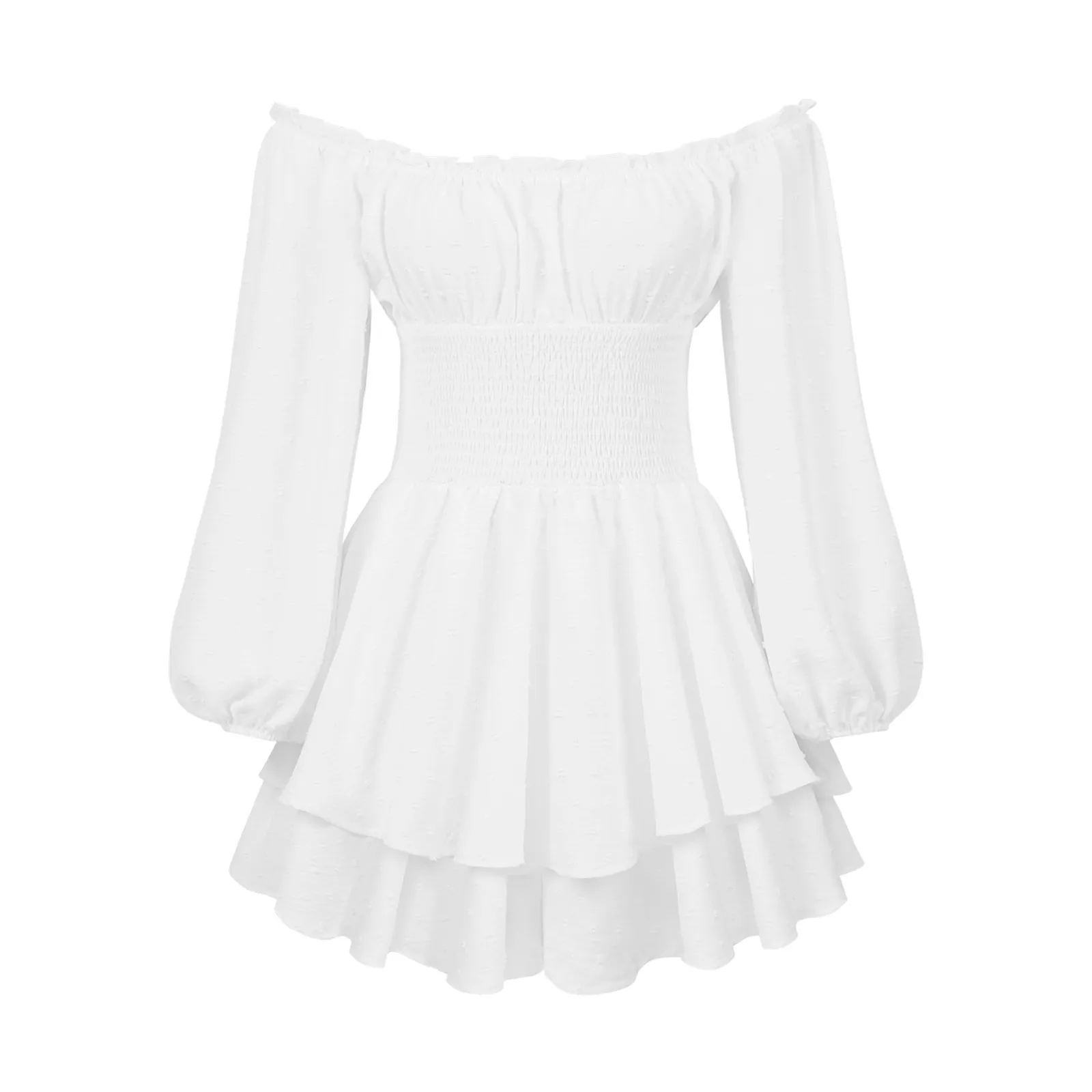 Summer Dress For Women One-Shoulder Corseted Mini Robe Ruffled Layered Chiffon Culottes Crew Neck Off Shoulder Swing Mini Dress 6