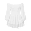 Summer Dress For Women One-Shoulder Corseted Mini Robe Ruffled Layered Chiffon Culottes Crew Neck Off Shoulder Swing Mini Dress 6