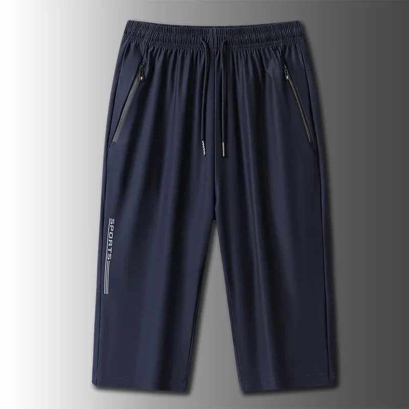 Ice Silk Seven-Foot Pants Men's Summer Ultra-Thin Breathable Quick-Drying Large Size Casual Loose Sports Mid-Pants
