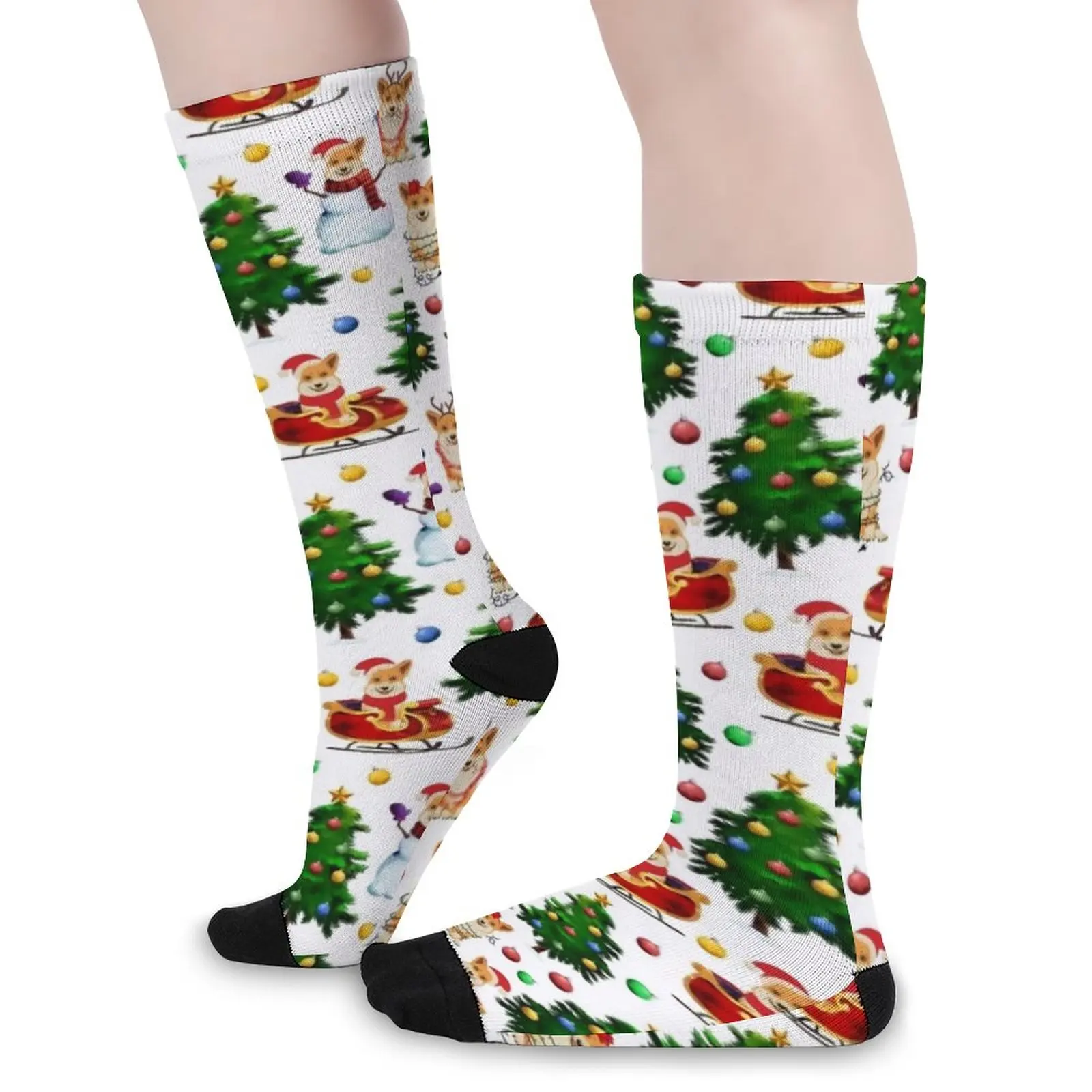 Corgis Christmas Pattern White Socks Socks with print Socks female