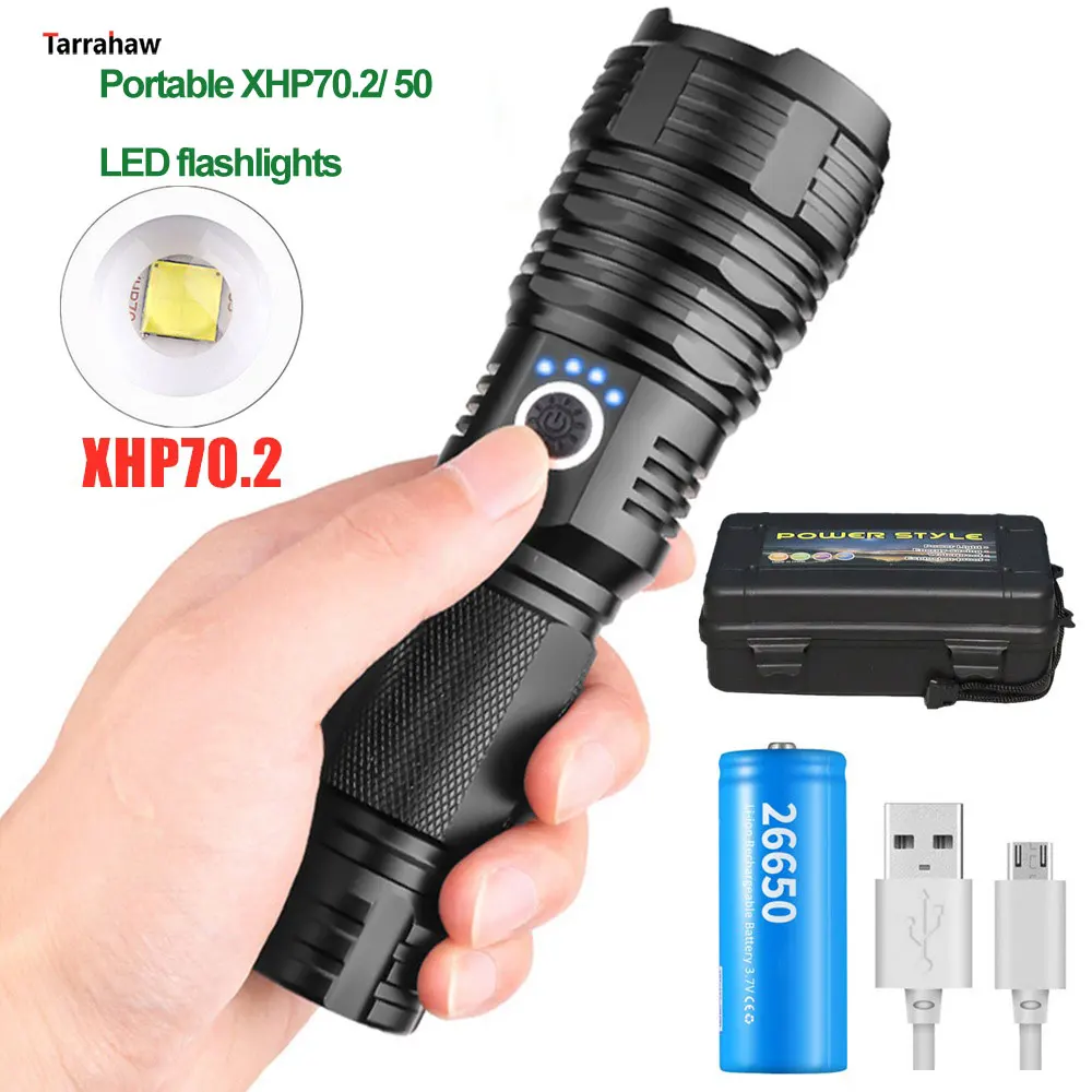 PortableXHP7050LEDFlashlightAluminumAlloy5ModesZoomUSB