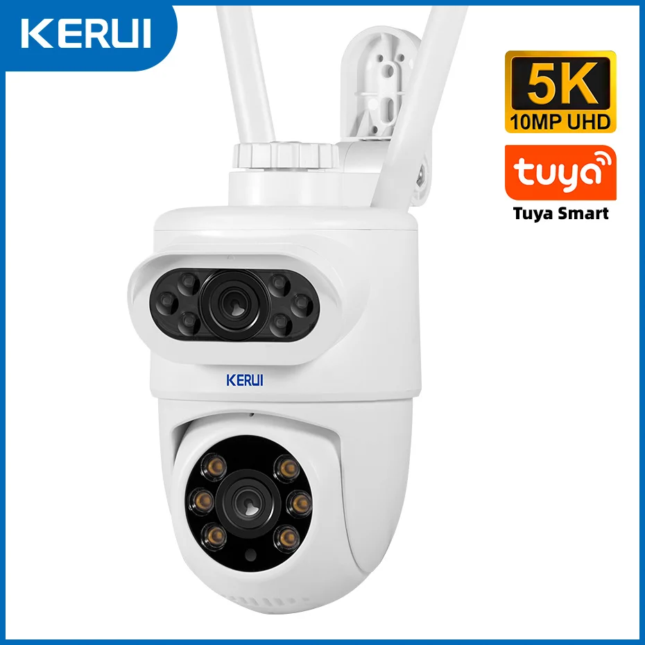 מצלמת IP WiFi כפולה KERUI Outdoor 10MP 5K HD עם עדשה כפולה Tuya Smart PTZ Wireless Home Security CCTV Video Surveillance זיהוי אדם