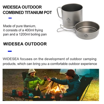 Widesea Ultralight Titanium Camping Pot 1100ml Foldable Handle Portable Outdoor Cookware with Mesh Bag for Backpacking Hiking Tr 6