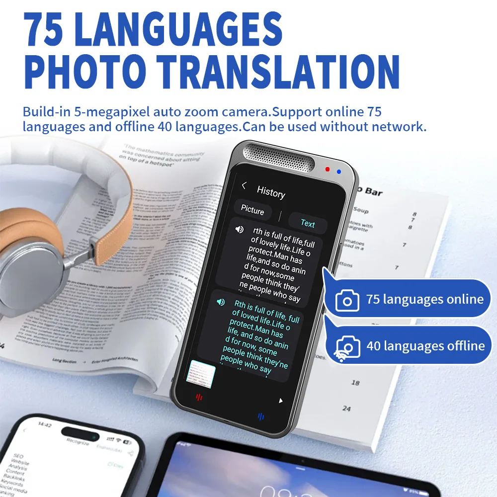 KAR Portable Voice Translator Offline Translation 8 Language Two-Way Tradutor  English Japanese Korean German Russian Spanish B : : Stationery &  Office Supplies