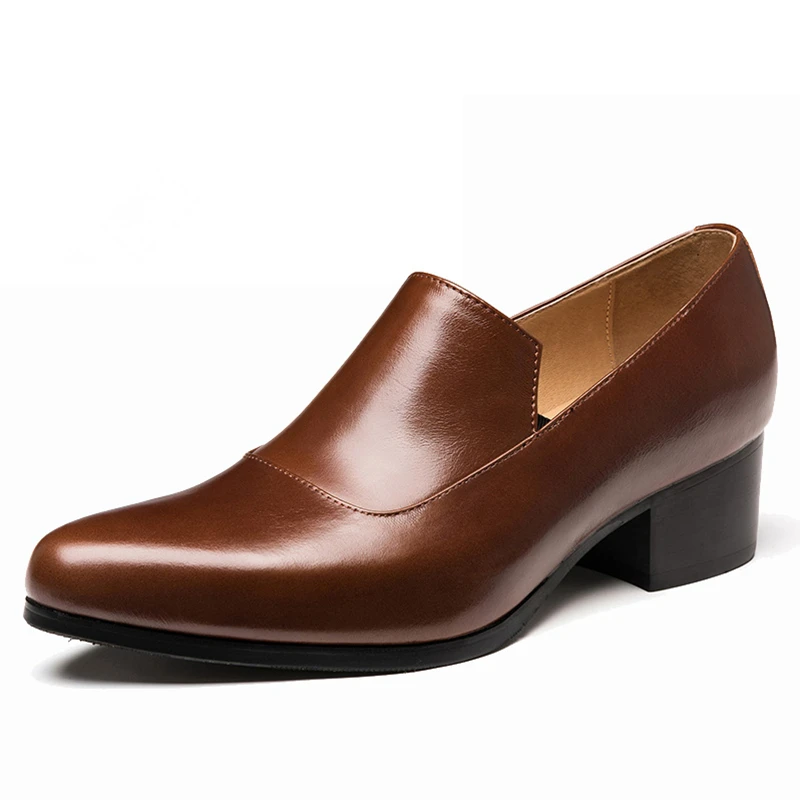 

Men's Elegant Heels Full Grain Leather Luxury Heighten Wedding Shoes Man Pointed Toe Casual Office Oxfords