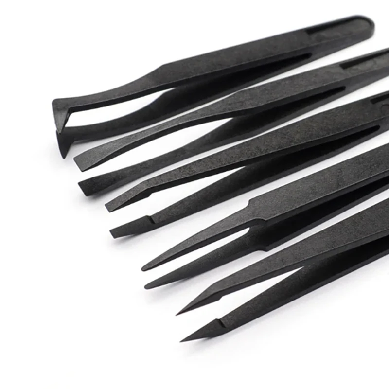 Precision Tweezers Set Carbon Fiber Plastic Upgraded Anti-Static Curved Tweezers for Electronics Laboratory Work Jewelry 5pcs precision tweezers tweezer tool esd anti static tweezers