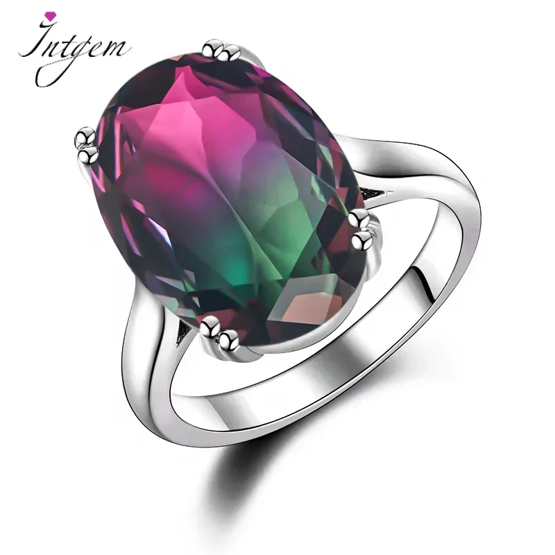 S925 Silver Ring Women Large Zircon 13*18mm Multicolor Tourmaline Wedding Certified