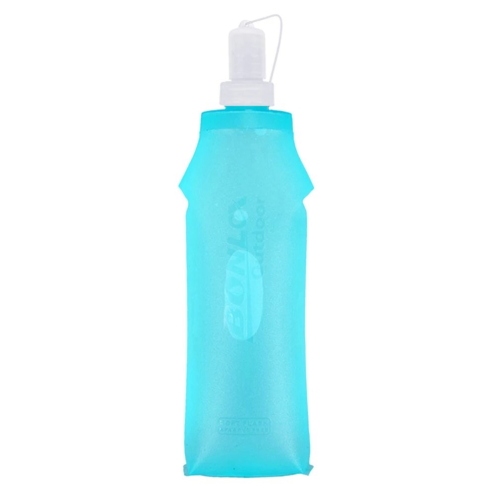 250ml/500ml Light blue Soft Folding Water Bottle With Lid Lightweight Collapsible Water Bag For Outdoor Running Sports Wholesale