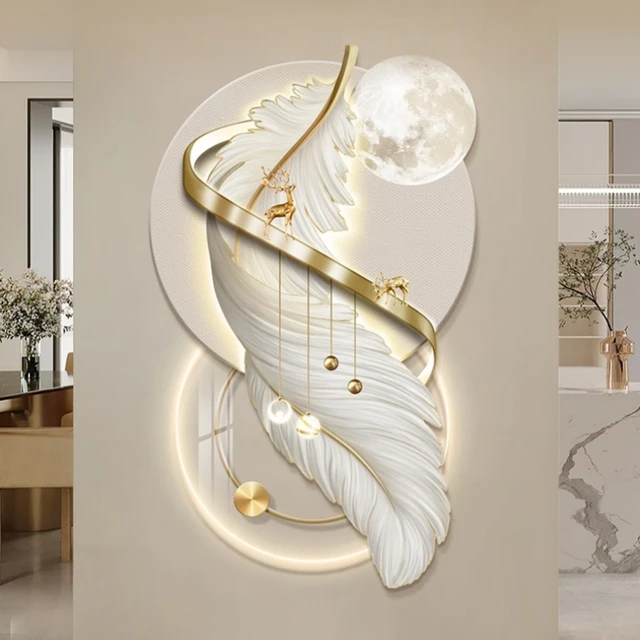 Entrance LED ภาพจิตรกรรมฝาผนัง Light Feather สําหรับทางเดินห้องนั่งเล่นห้องโถงห้องครัวโมเดิร์นแขวนภาพวาดตกแต่งบ้าน Art Wall โคมไฟ 1